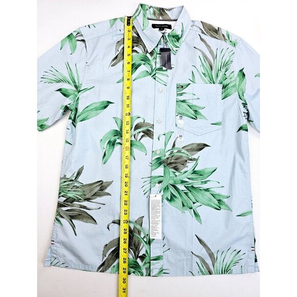 Tommy Hilfiger Casual Fit Size Medium Mens Blue Floral Short Sleeve Button Down - Picture 11 of 14